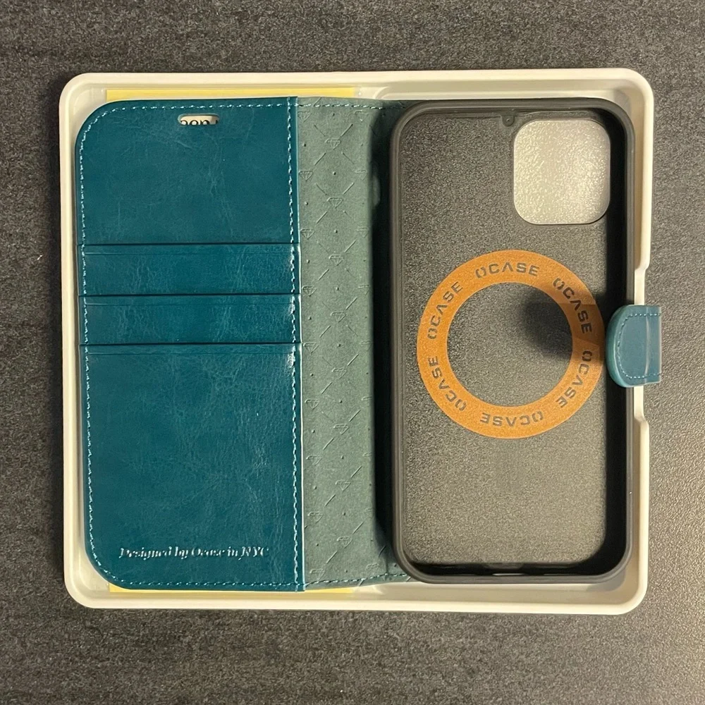 OCASE iPhone 12 / 12 Pro Wallet Case RFID PU Leather Flip Kickstand Peacock Blue